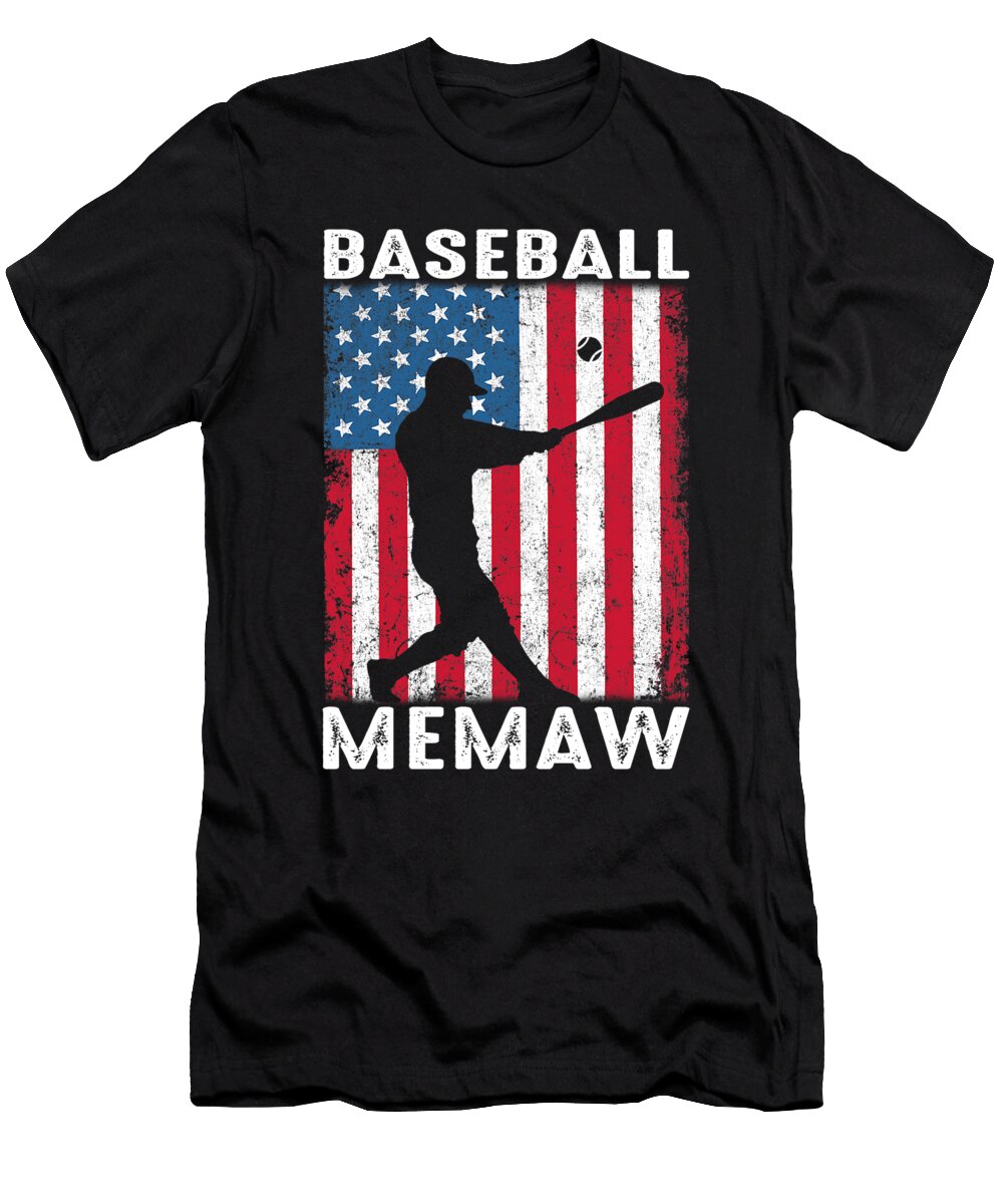 1 Baseball Memaw USA Flag Catcher Fathers Day Dhbubble T-Shirt