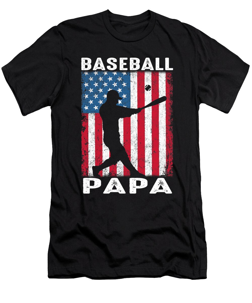 1 Baseball Papa USA Flag Catcher Fathers Day Dhbubble T-Shirt