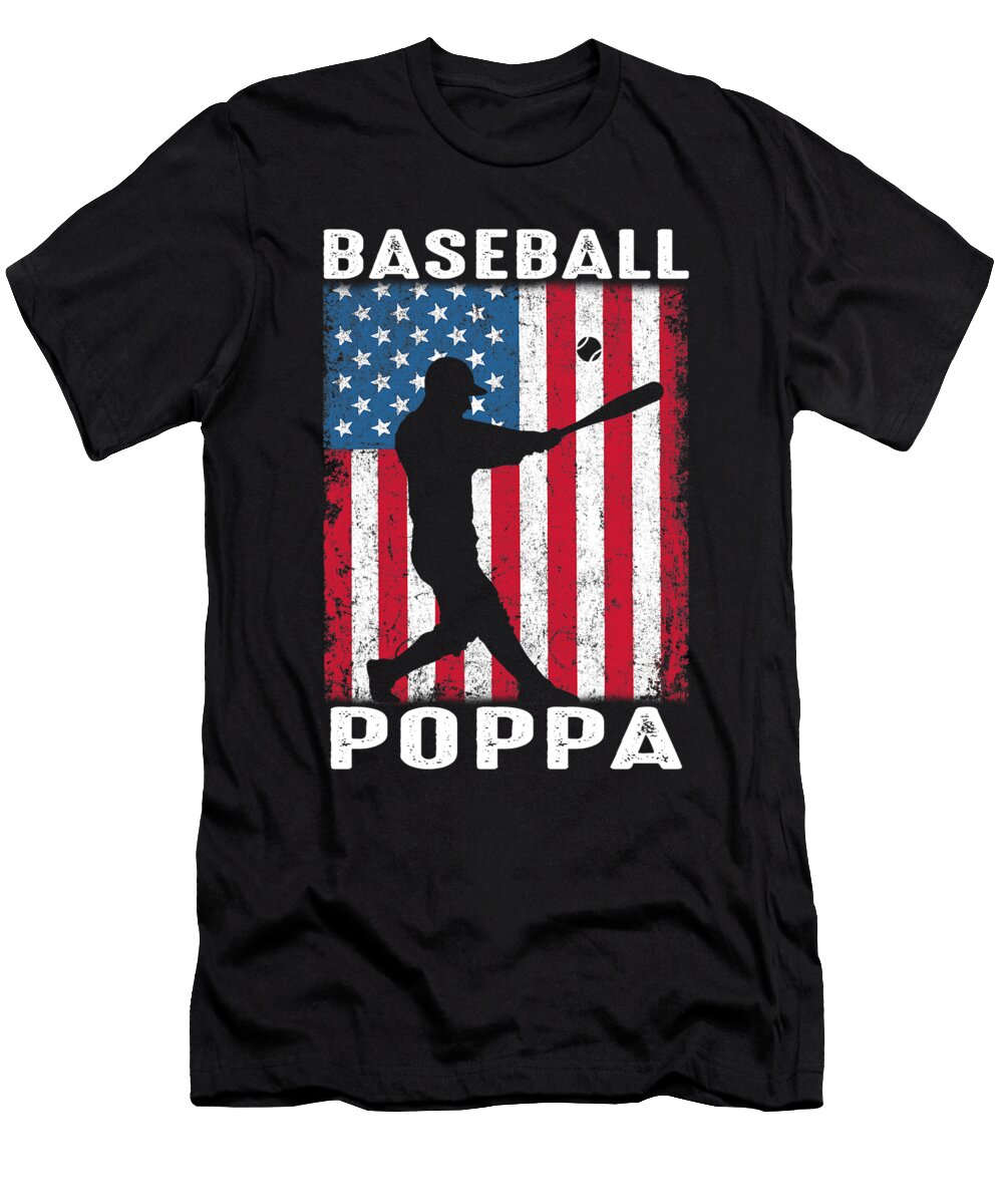 1 Baseball Poppa USA Flag Catcher Fathers Day Dhbubble T-Shirt