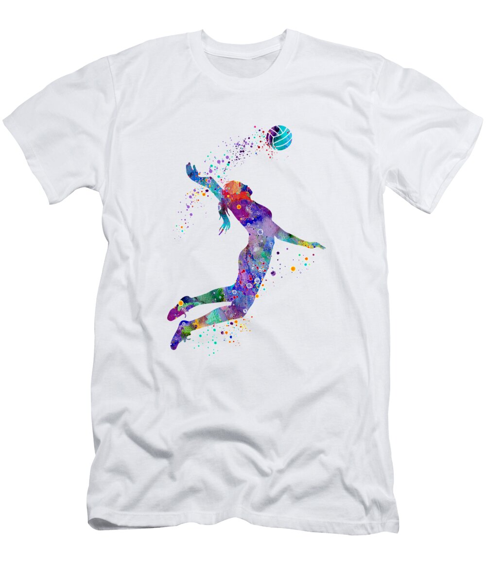 1 Girl Volleyball Bounce Art Colorful Watercolor Gift Sports Art Gift for Her White Lotus T-Shirt