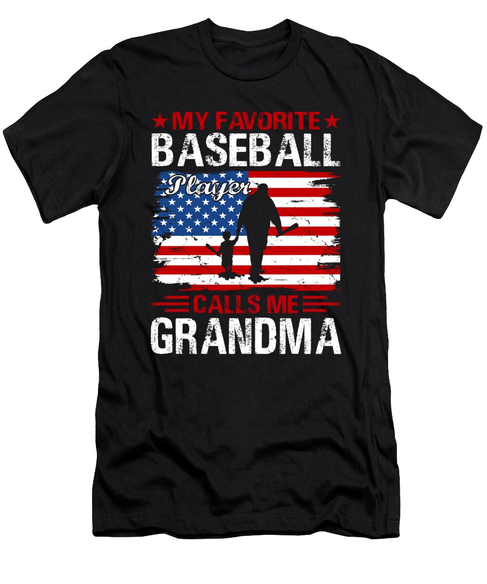 1 My Favorite Baseball Catcher Calls Me Grandma Baseball USA Flag Dhbubble T-Shirt