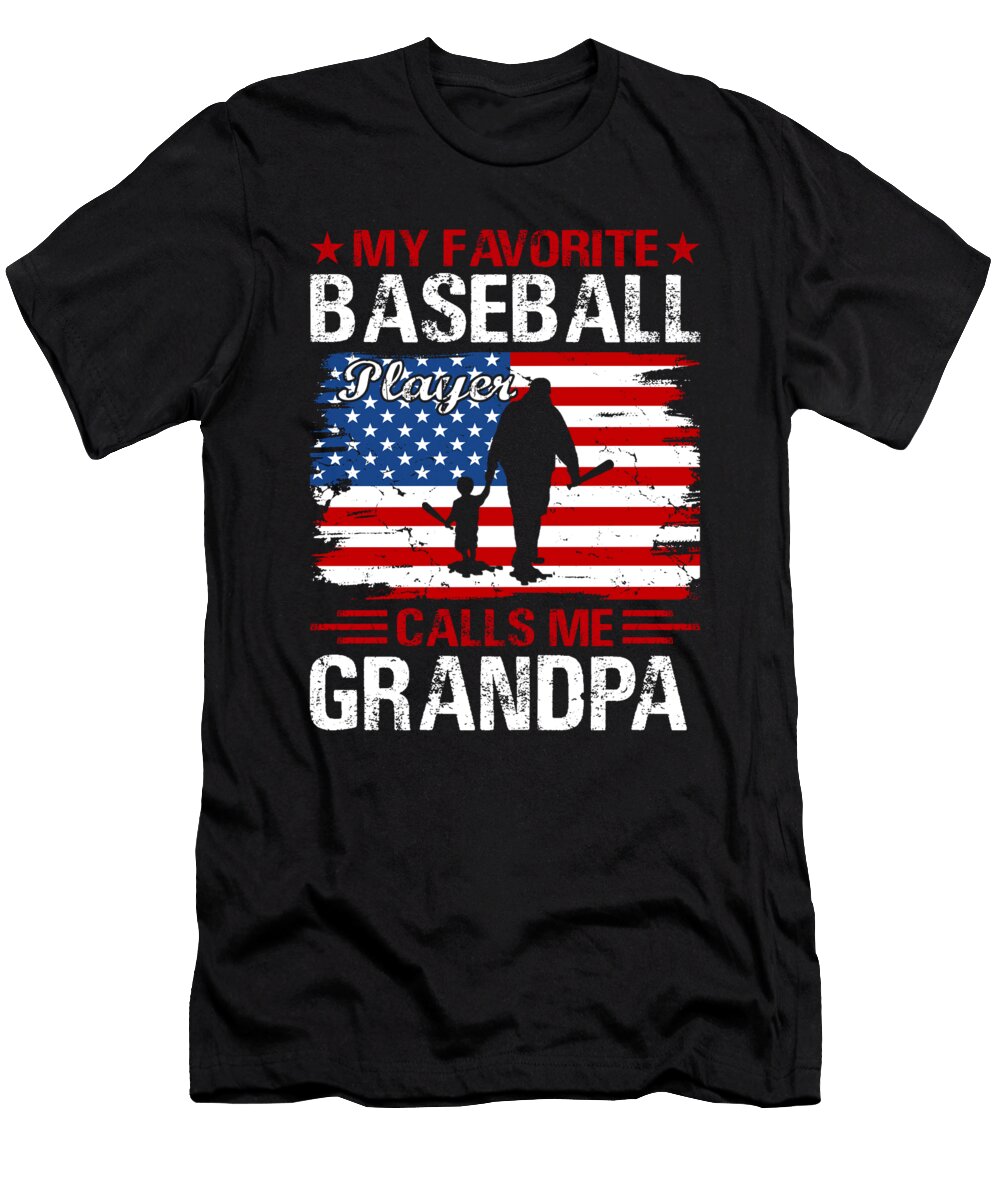 1 My Favorite Baseball Catcher Calls Me Grandpa Baseball USA Flag Dhbubble T-Shirt