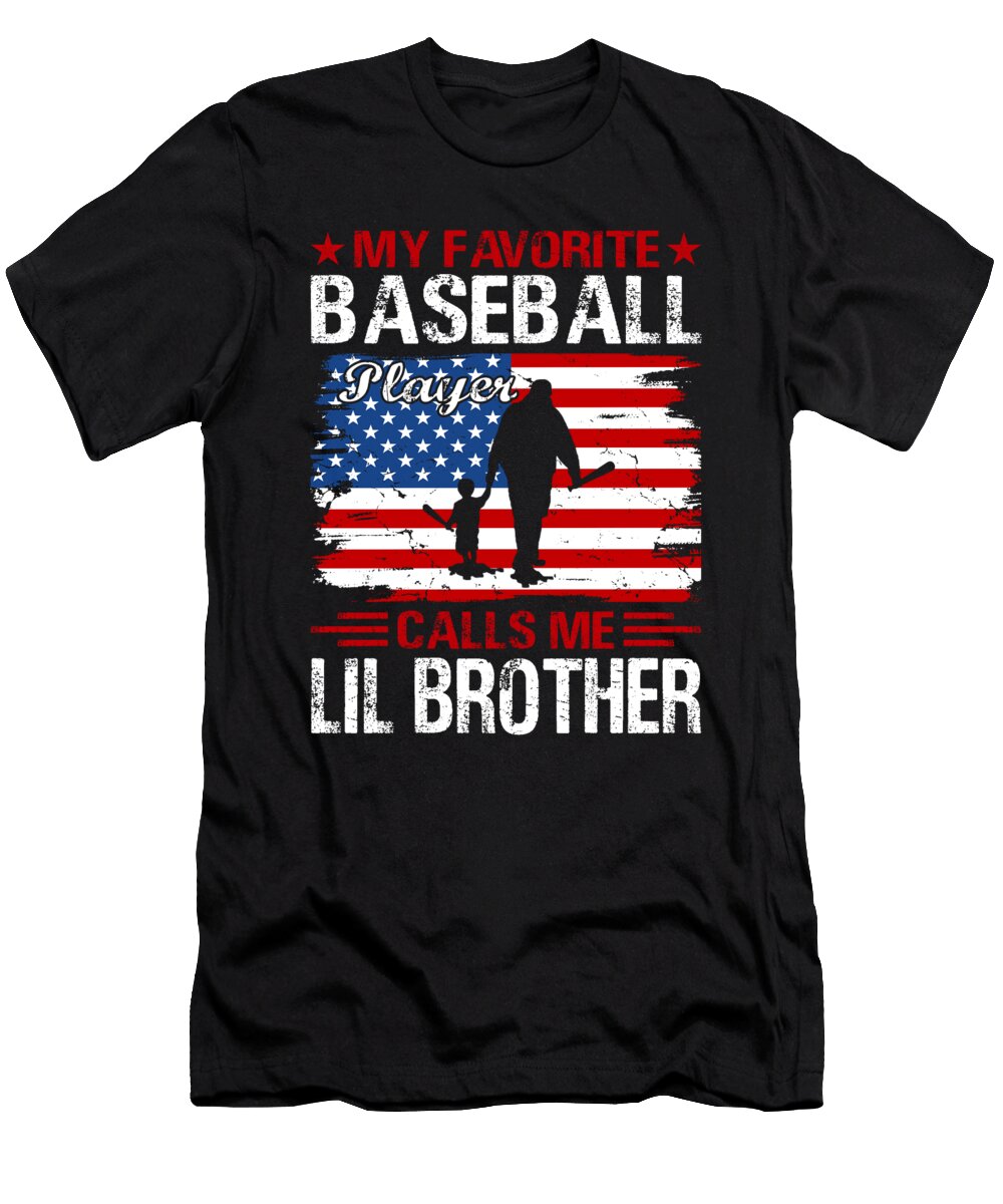 1 My Favorite Baseball Catcher Calls Me Lil Brother Baseball USA Flag Dhbubble T-Shirt