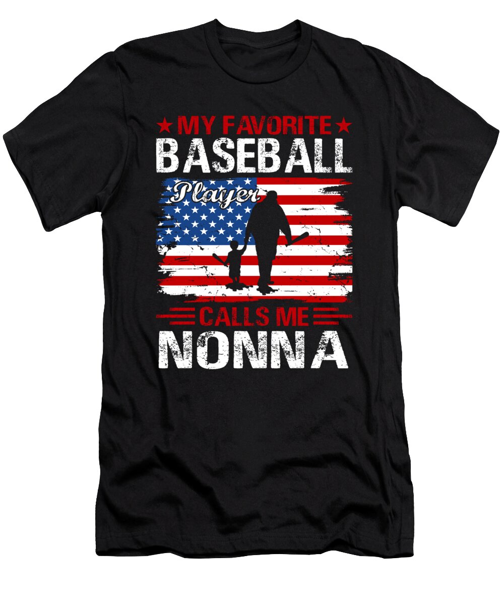 1 My Favorite Baseball Catcher Calls Me Nonna Baseball USA Flag Dhbubble T-Shirt