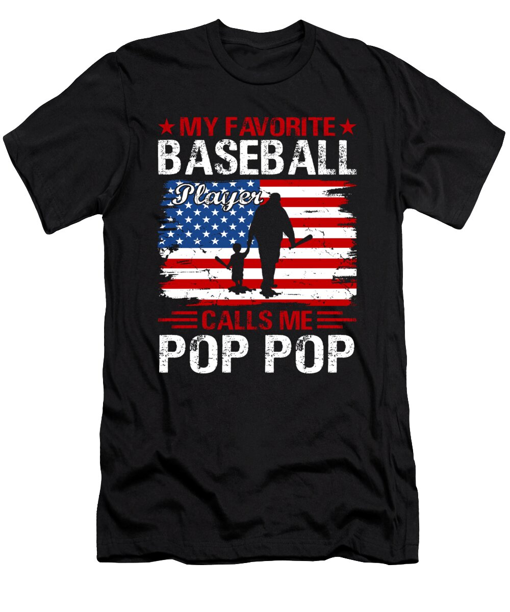 1 My Favorite Baseball Catcher Calls Me Pop Pop Baseball USA Flag Dhbubble T-Shirt