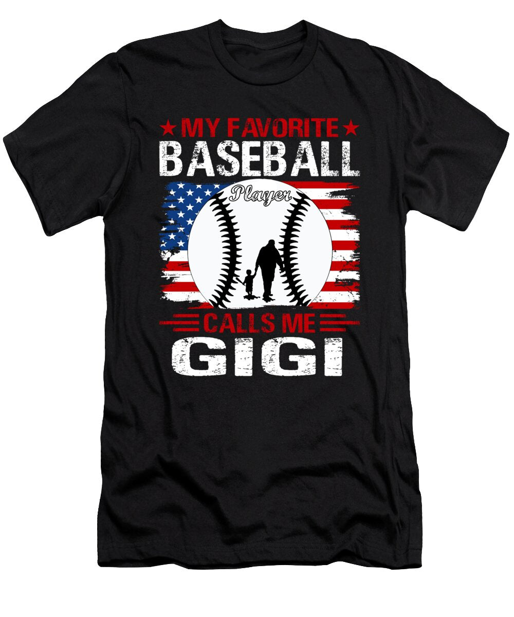1 My Favorite Baseball Player Calls Me Gigi Baseball USA Flag Dhbubble T-Shirt