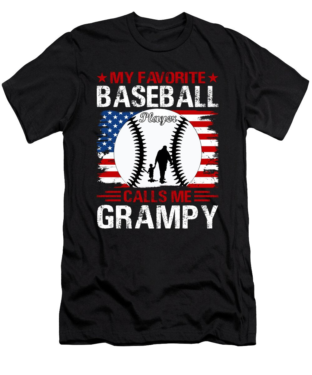 1 My Favorite Baseball Player Calls Me Grampy Baseball USA Flag Dhbubble T-Shirt