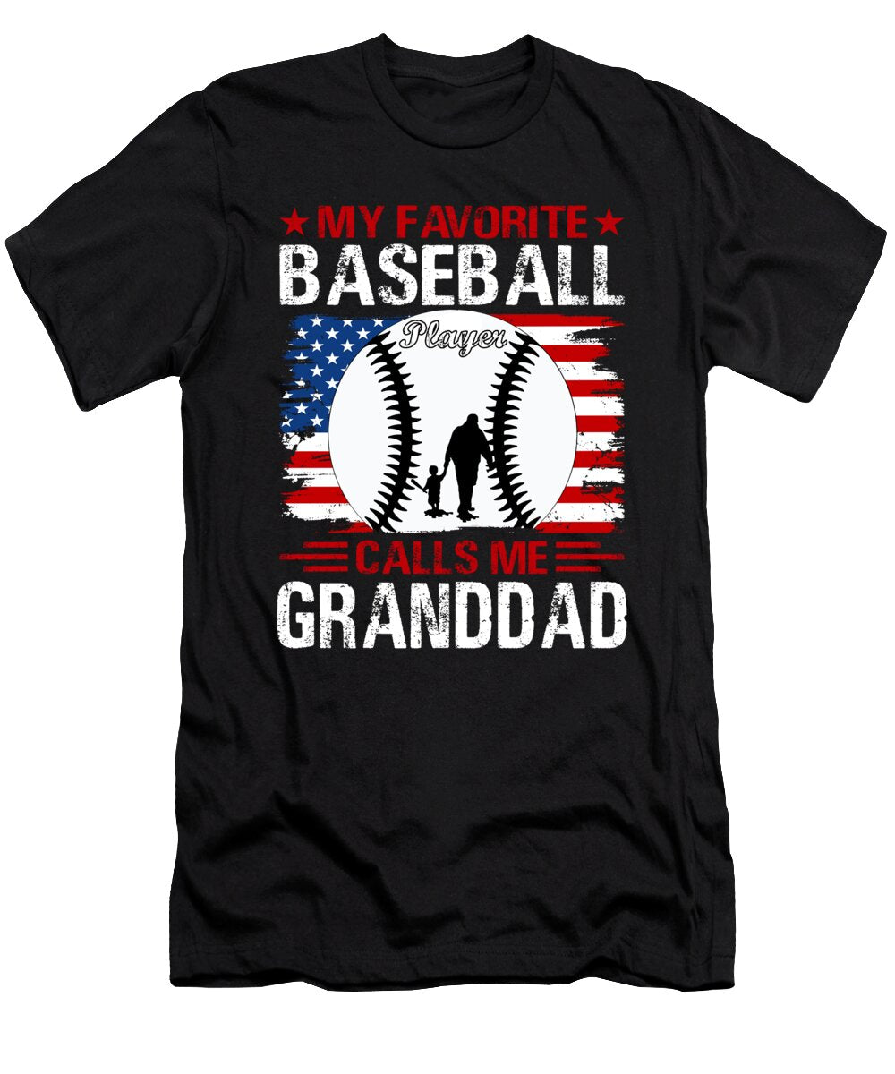 1 My Favorite Baseball Player Calls Me Granddad Baseball USA Flag Dhbubble T-Shirt