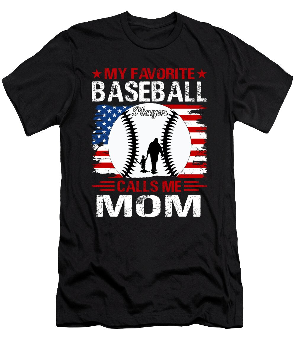 1 My Favorite Baseball Player Calls Me Mom Baseball USA Flag Dhbubble T-Shirt