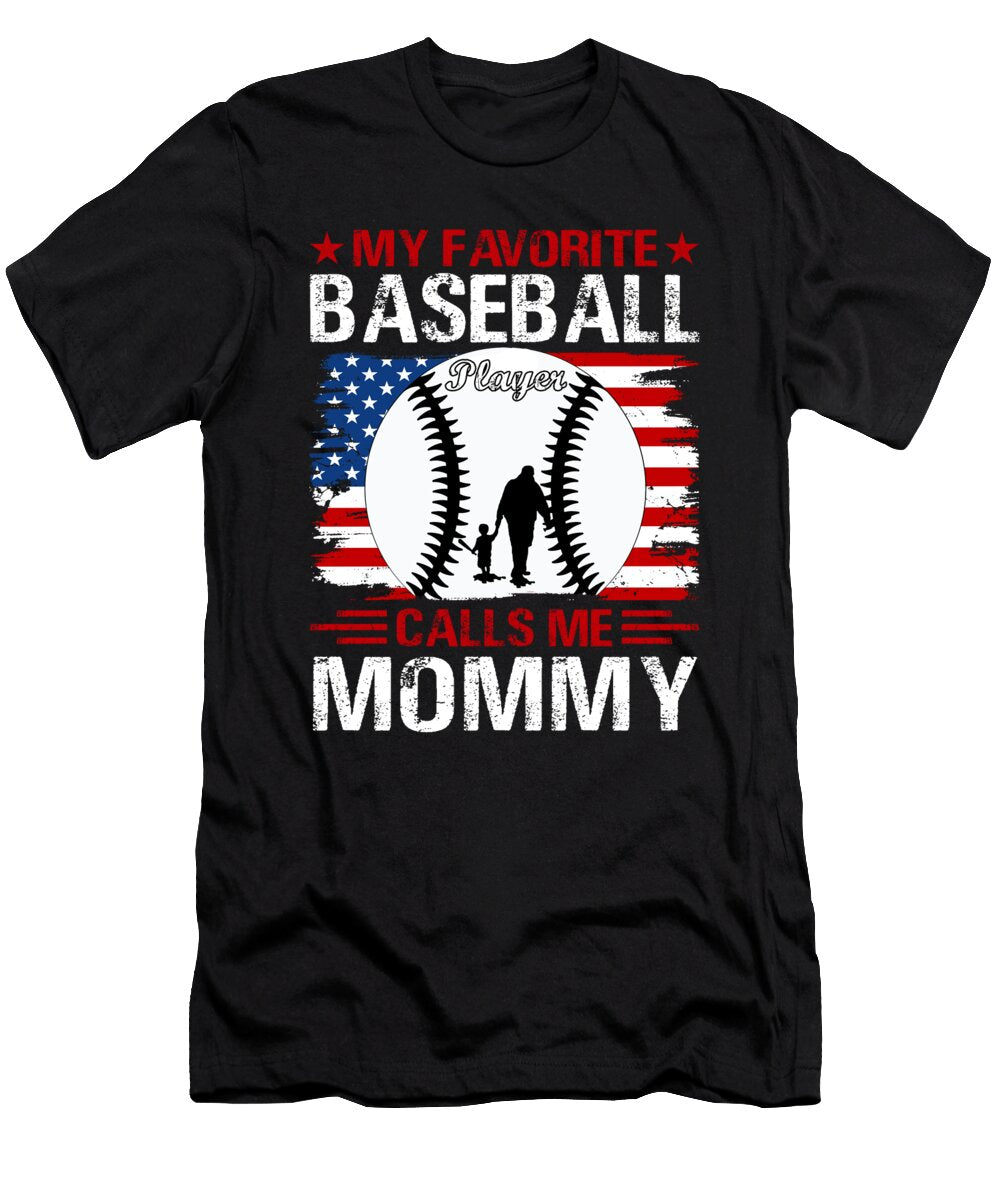 1 My Favorite Baseball Player Calls Me Mommy Baseball USA Flag Dhbubble T-Shirt