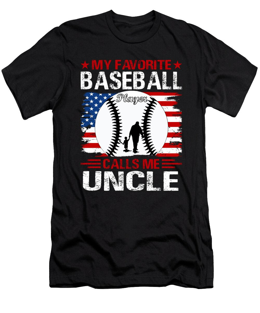 1 My Favorite Baseball Player Calls Me Uncle Baseball USA Flag Dhbubble T-Shirt