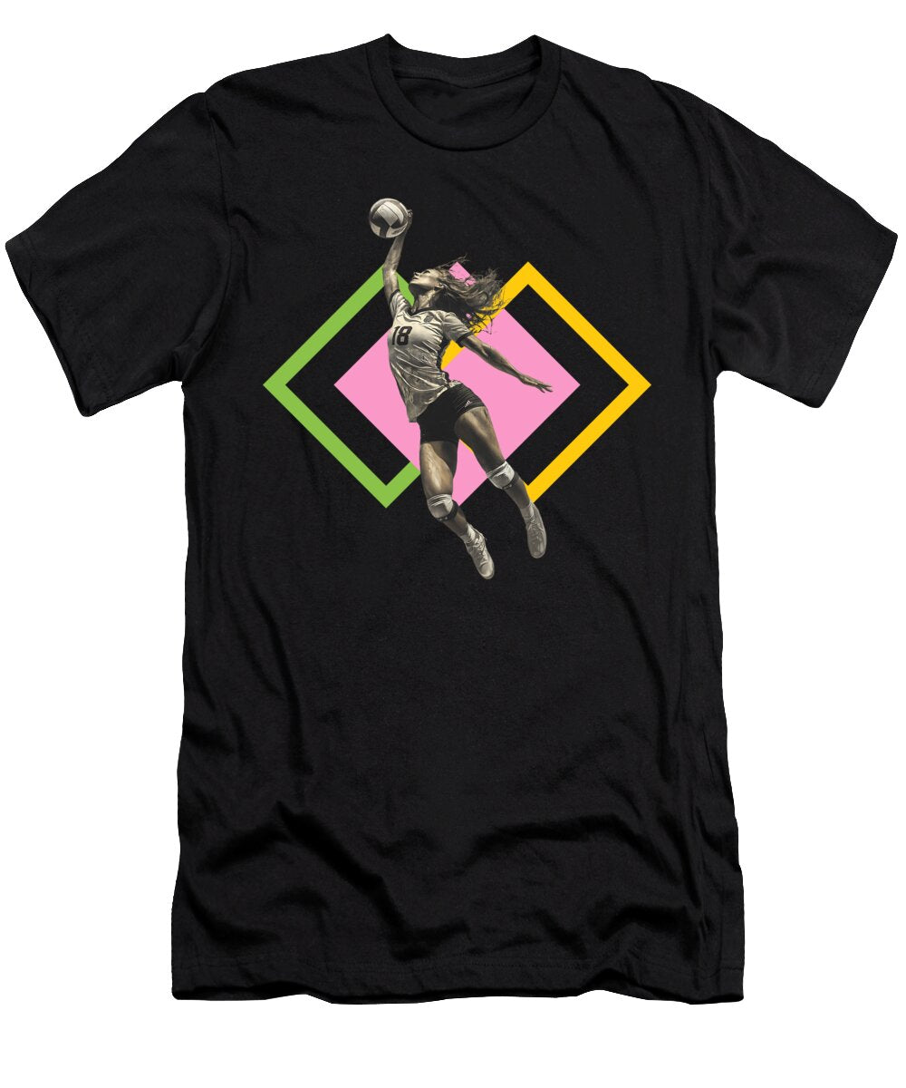 10 Outside Hitter Volleyball Powerful Spiker on Modern Geometric Background Dream Stuff T-Shirt