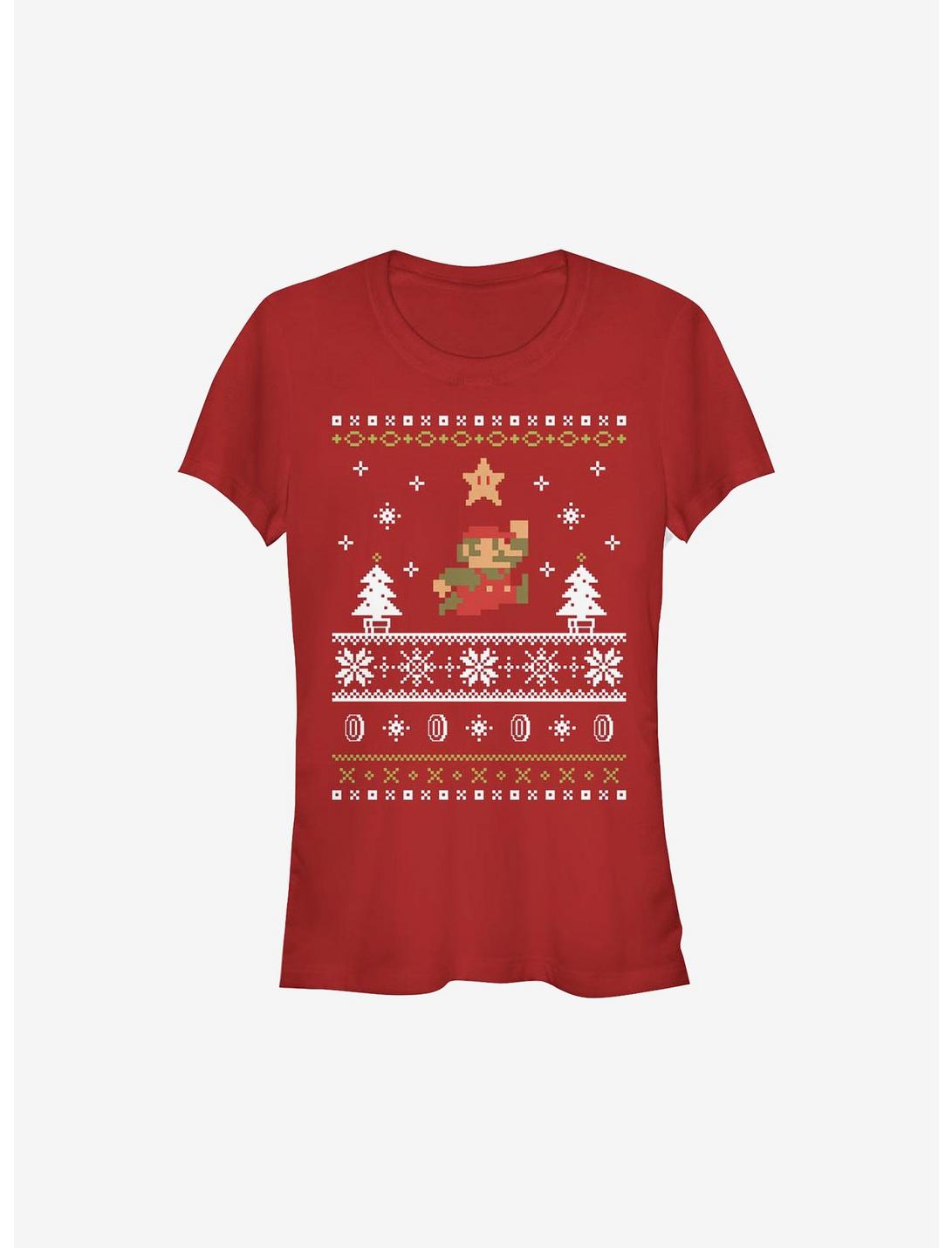 Super Mario Nordic Mario Christmas Pattern Girls T-Shirt