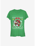 Super Mario Mario Wreath Ugly Christmas Sweater Girls T-Shirt