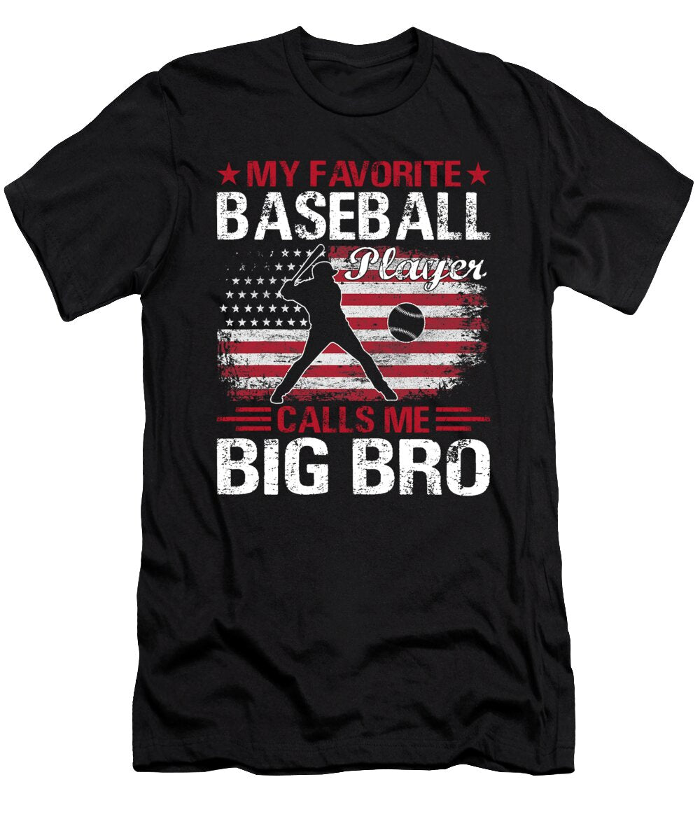 2 My Favorite Baseball Catcher Calls Me Big Bro Baseball USA Flag Dhbubble T-Shirt