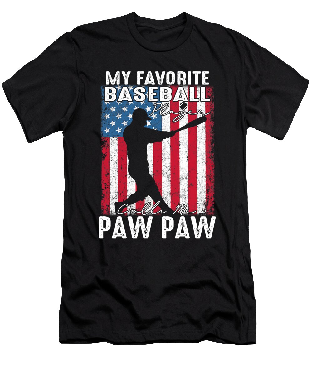 2 My Favorite Baseball Player Calls Me Paw Paw Baseball USA Flag Dhbubble T-Shirt