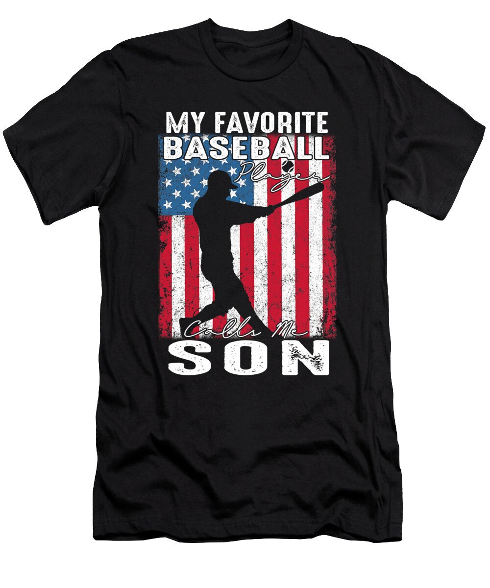 2 My Favorite Baseball Player Calls Me Son Baseball USA Flag Dhbubble T-Shirt
