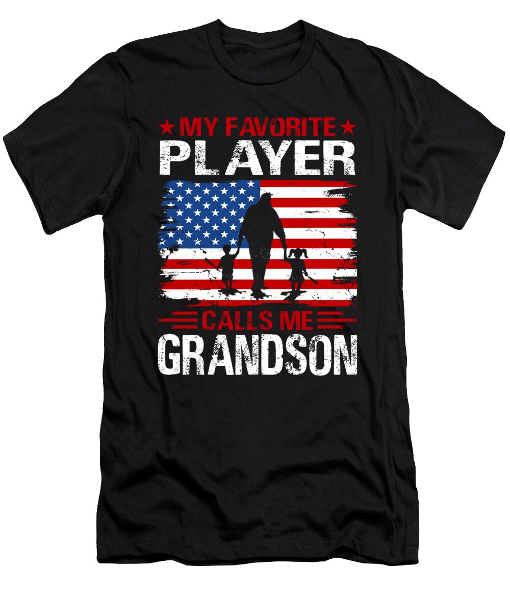 2 My Favorite Player Calls Me Grandson Baseball USA Flag Dhbubble T-Shirt