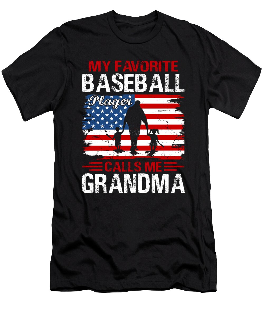 3 My Favorite Baseball Player Calls Me Grandma Baseball USA Flag Dhbubble T-Shirt