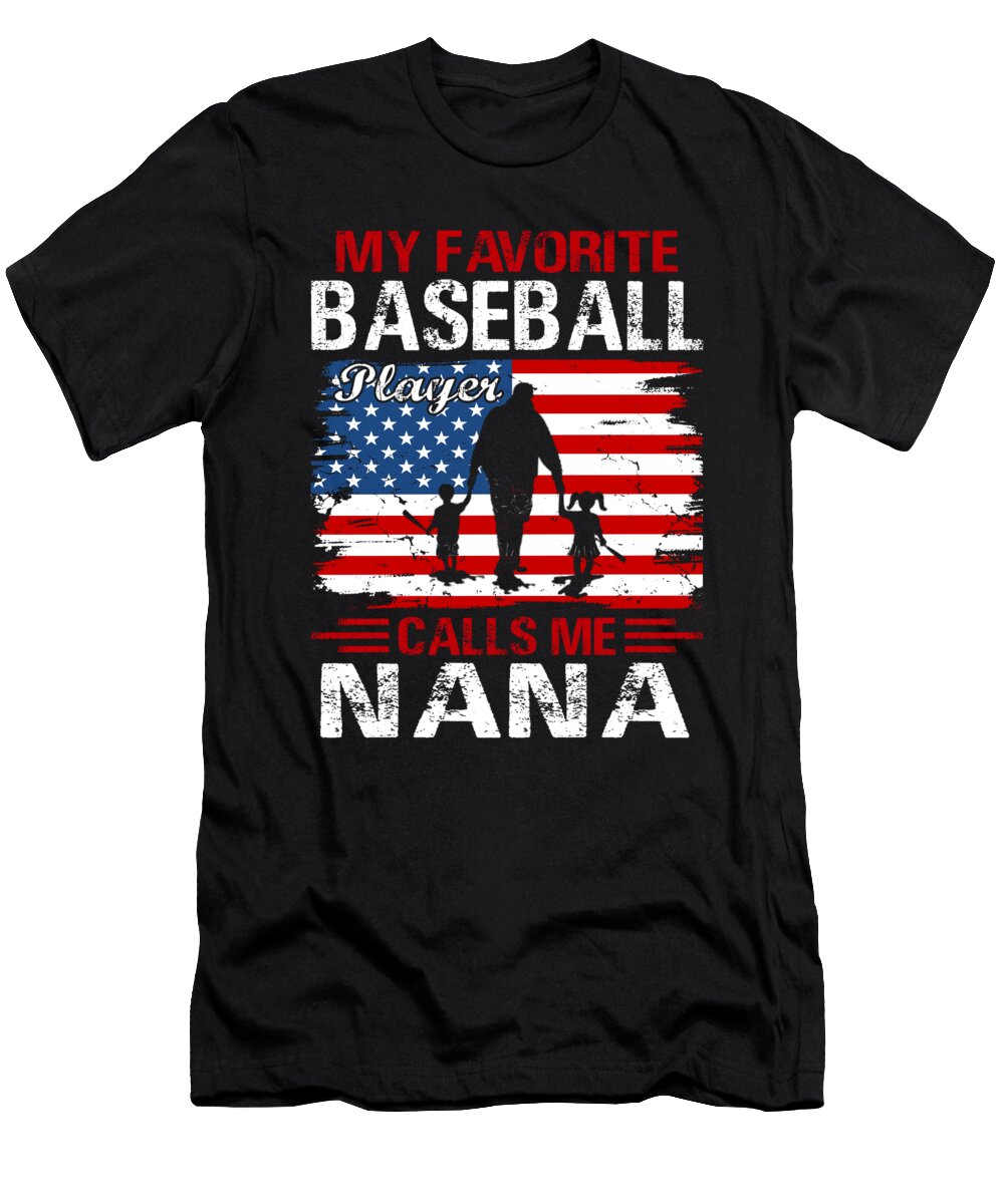 3 My Favorite Baseball Player Calls Me Nana Baseball USA Flag Dhbubble T-Shirt