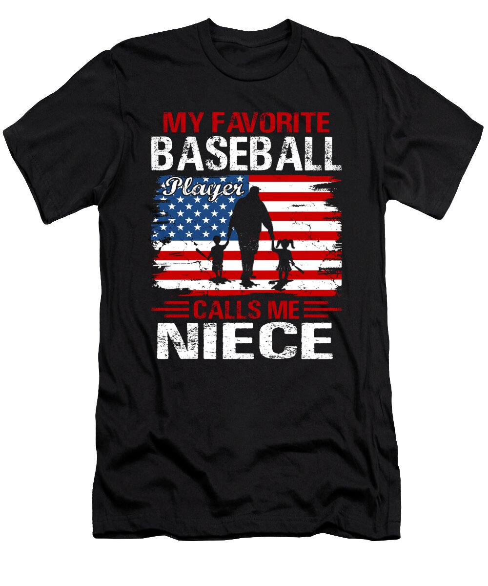 3 My Favorite Baseball Player Calls Me Niece Baseball USA Flag Dhbubble T-Shirt