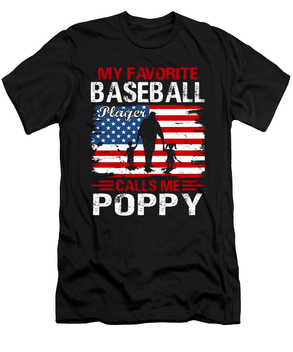 3 My Favorite Baseball Player Calls Me Poppy Baseball USA Flag Dhbubble T-Shirt