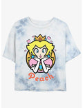 Nintendo Mario Peach Hearts Tie-Dye Girls Crop T-Shirt
