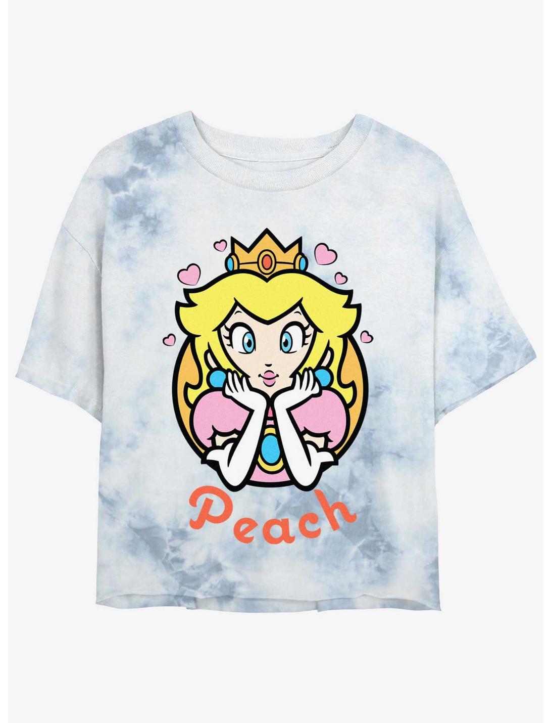 Nintendo Mario Peach Hearts Tie-Dye Girls Crop T-Shirt