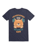 Music Cat Headphones On World Off T-Shirt