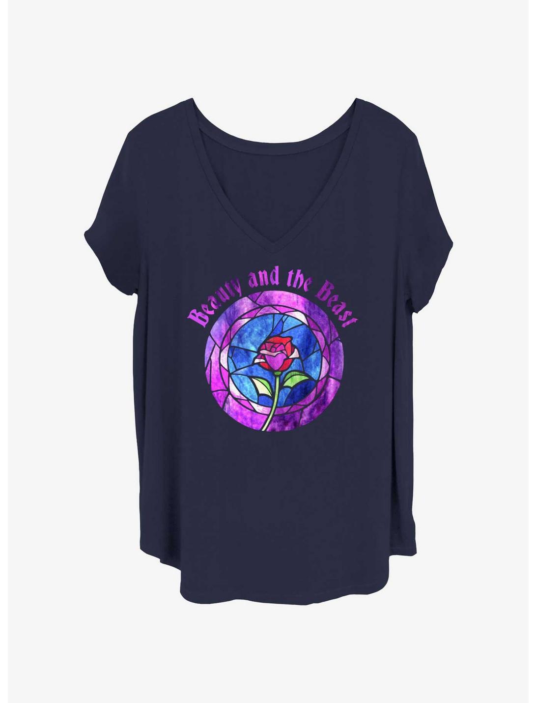 Disney Beauty and the Beast Stained Glass Rose Badge Girls T-Shirt Plus Size