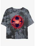 Marvel Spider-Man Glitch Spider Symbol Girls Tie-Dye Crop T-Shirt