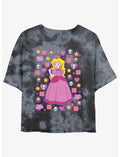 Mario Princess Peach Girls Tie-Dye Crop T-Shirt