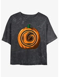 Marvel Loki Jack-O-Lantern Pumpkin Girls Mineral Wash Crop T-Shirt