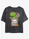 Sesame Street Oscar Scram Sign Girls Mineral Wash Crop T-Shirt