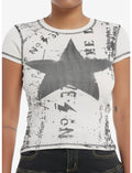 Star Contrast Stitch Ribbed Girls Baby T-Shirt