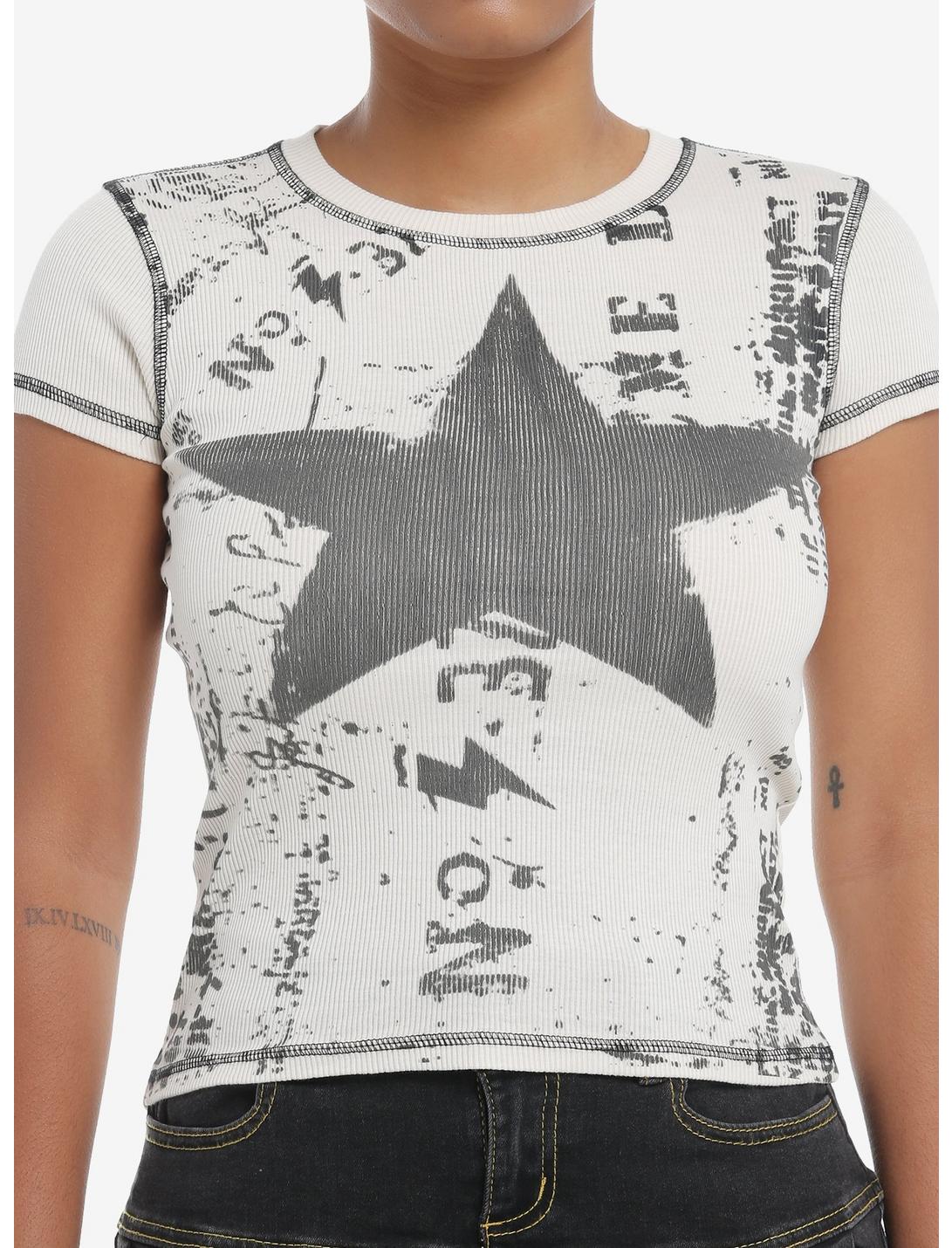 Star Contrast Stitch Ribbed Girls Baby T-Shirt