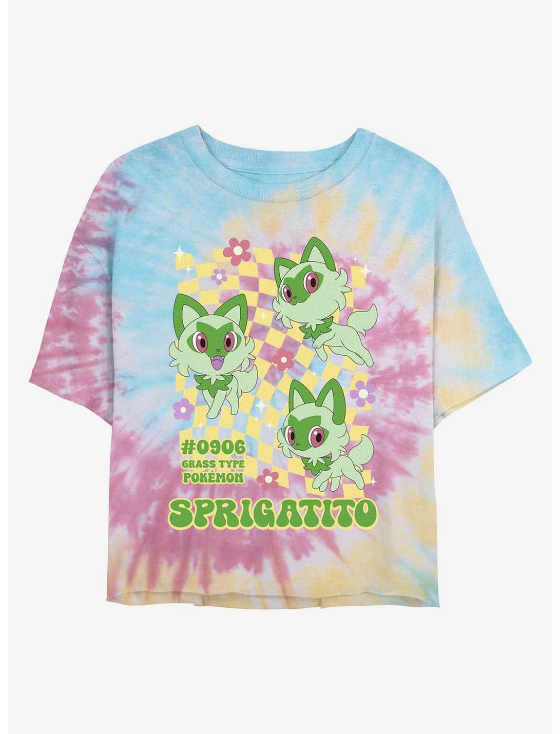 Pokemon Sprigatito Grass Type Girls Tie-Dye Crop T-Shirt