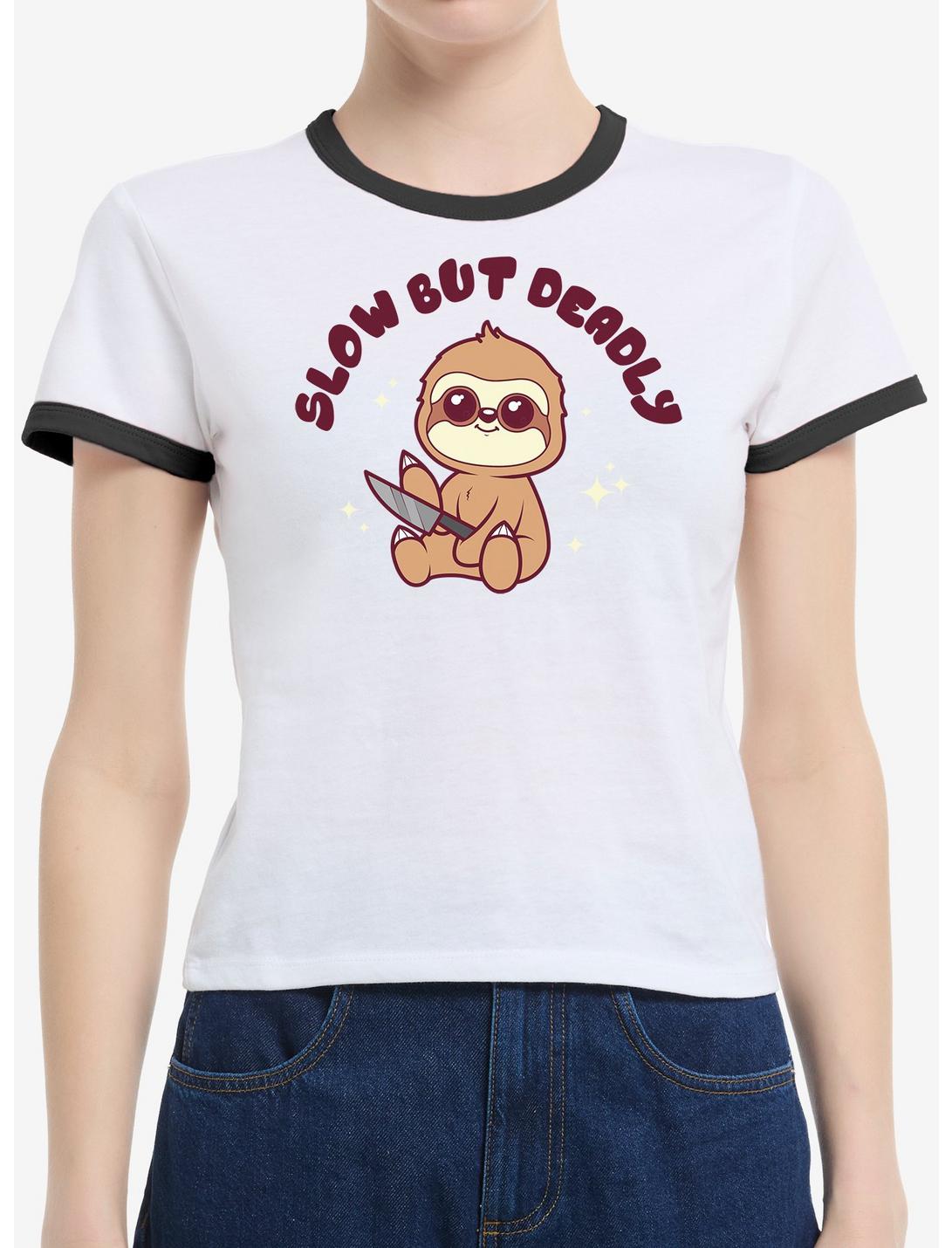 Sloth Slow But Deadly Girls Ringer Crop T-Shirt