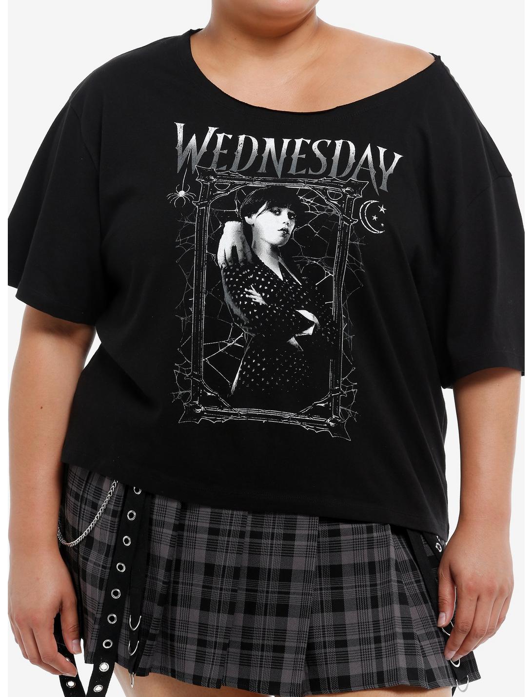 Wednesday & Thing Portrait Girls Off-Shoulder T-Shirt Plus Size