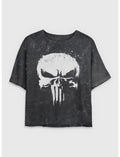Marvel Punisher Skull Whiteout Girls Mineral Wash Crop T-Shirt