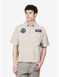 Cropped Bedstuy Motor Club Button-Up Shirt White