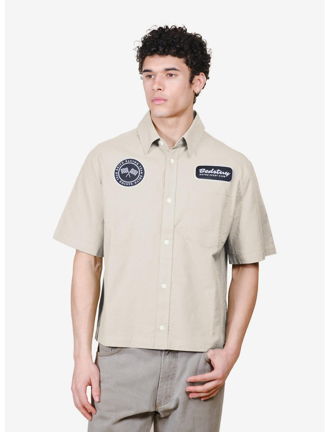 Cropped Bedstuy Motor Club Button-Up Shirt White