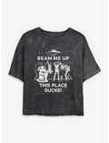 Stranger Things Beam Me Up Girls Mineral Wash Crop T-Shirt