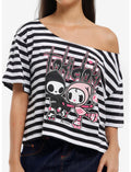 tokidoki Adios & Ciao Ciao Stripe Girls Off-Shoulder T-Shirt
