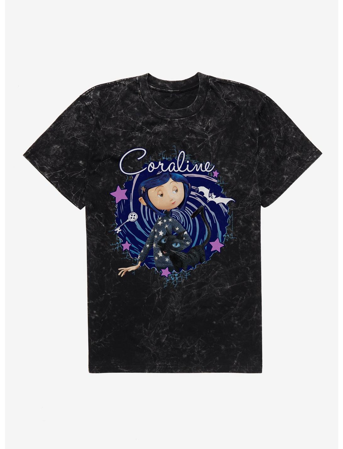 Coraline The Cat Swirl And Stars Mineral Wash T-Shirt