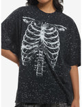 Rib Cage Splatter Dye Destructed Girls Oversized T-Shirt