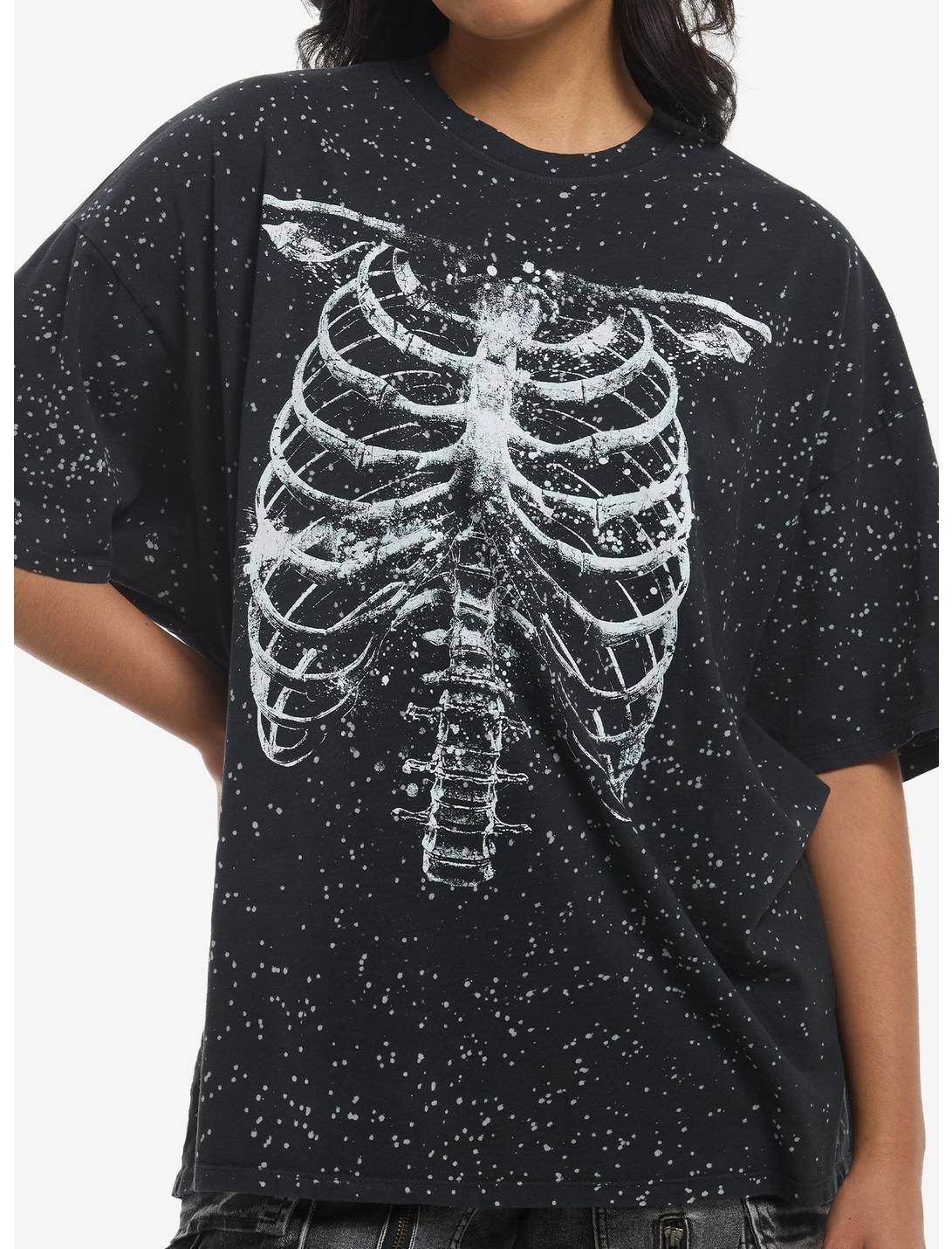 Rib Cage Splatter Dye Destructed Girls Oversized T-Shirt