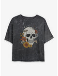 Skeleton Flowers Girls Mineral Wash Crop T-Shirt