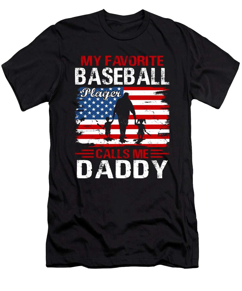4 My Favorite Baseball Catcher Calls Me Daddy Baseball USA Flag Dhbubble T-Shirt