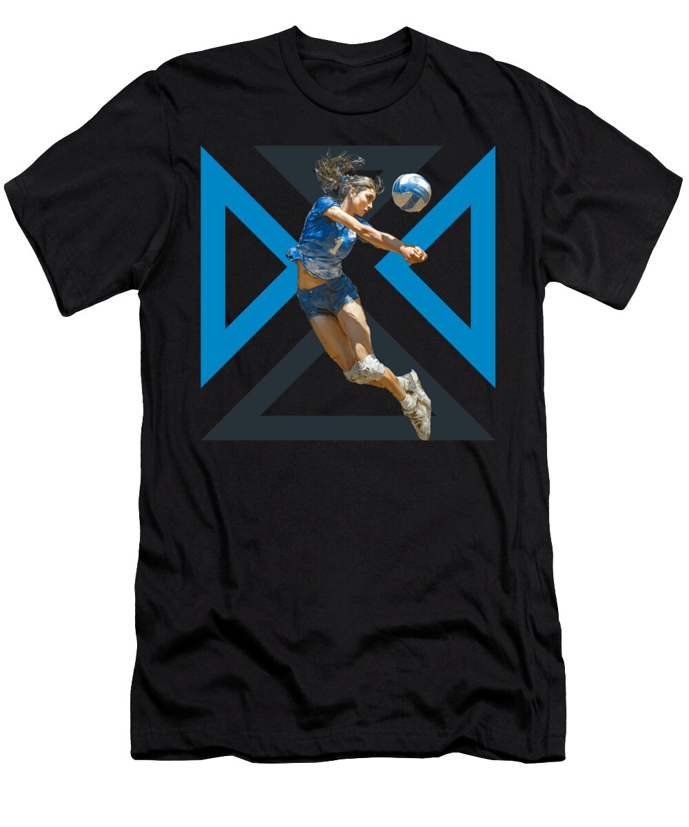 4 Volleyball Player Bump Action Dynamic Bump on Geometric Background Dream Stuff T-Shirt